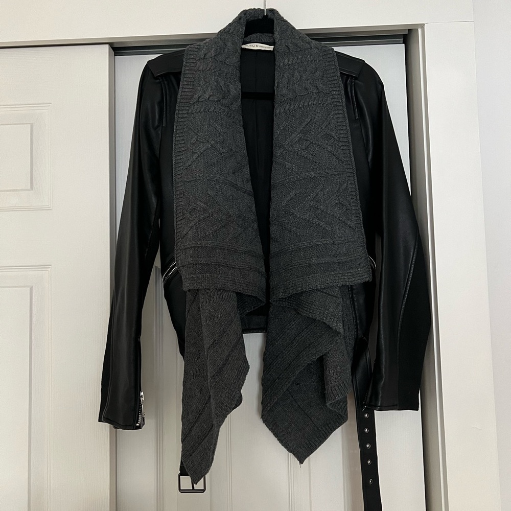 Elegant Black and Gray Leather Jacket
